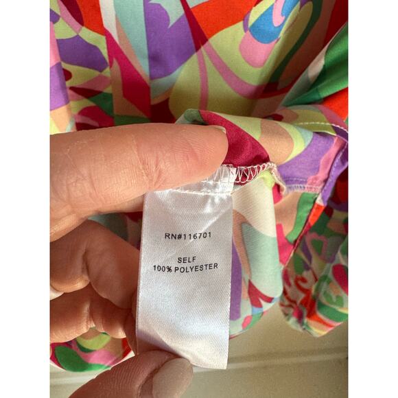 Karlie Blouse Small Multicolor Abstract Print Long Sleeve Ruffle Neck Boho Top - Picture 4 of 7